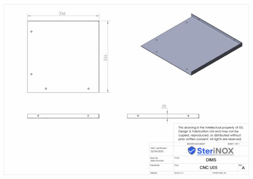 Dimensioned drawing for U03, U04 & U05 CNC Corner Capping.