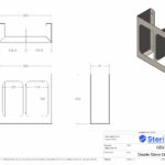 Dimensioned drawing for a Double Glove Dispenser made from Stainless Steel.