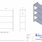 Dimensioned drawing for freestanding shelving made from Stainless Steel.