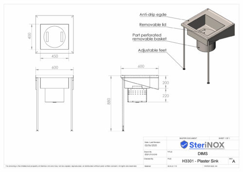 Plaster-Sink dimensioned drawing.
