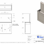 Dimensioned drawing for a Stainless Steel high splash back wash trough with access panel.