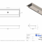 Dimensioned drawing for inset washtrough made from stainless steel.