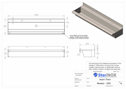 Dimensioned drawing nursery wash trough.