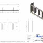 Dimensioned drawing for a quad Glove Dispenser made from Stainless Steel.