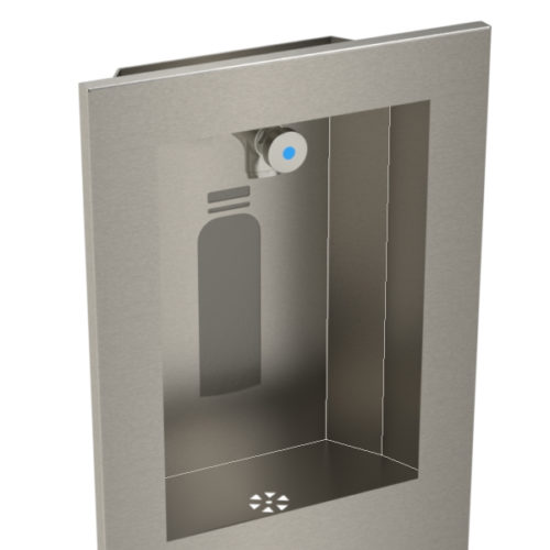 stainless steel recessed bottle filling station.