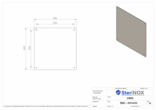 Dimensioned drawing for a Stainless Steel Mirror.