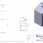Dimensioned drawing for a Sharps Box made from Stainless Steel.