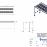 Dimensioned drawing Stainless Steel Table with upstand perorated with castors.