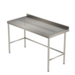Stainless Steel Table with upstand perorated with castors.