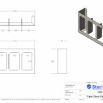 Dimensioned drawing for a triple Glove Dispenser made from Stainless Steel.