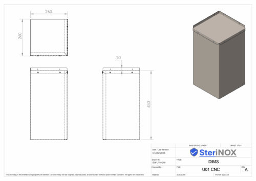 Dimensioned drawing for CNC Corner Capping – U01.