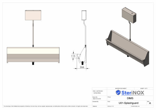 Urinal Splashguard Dimensioned Drawing.