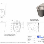 Dimensioned drawing for a WC Pan made from Stainless Steel.