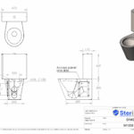 Dimensioned drawing for a WC Pan made from Stainless Steel. With cistern.