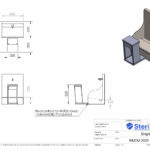 Dimensioned drawing for a Wudu wash station. Made from Stainless Steel.