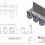 Dimensioned drawing for a Wudu wash station. Made from Stainless Steel.