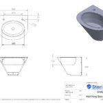 Dimensioned drawing for wall hung security sink. Ideal for custodial enviroment.