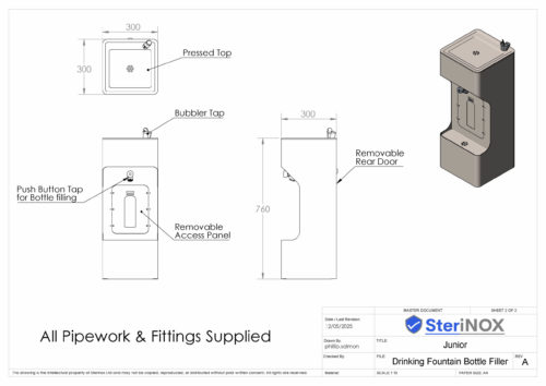 Drinking fountain bottle filler dimensioned drawing.
