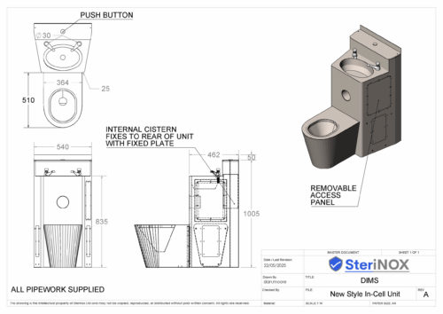 Dimensioned drawing for a In cell Unit.