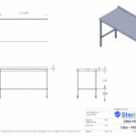 Dimensioned drawing for stainless steel Table. Ideal for Cleanrooms or Catering.