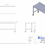 Dimensioned drawing for stainless steel Table. Ideal for Cleanrooms or Catering.