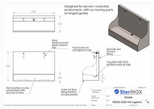 Dimensioned drawing for Wudu Anti Ligature.