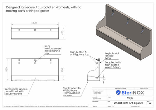 Dimensioned drawing for Wudu Anti Ligature.