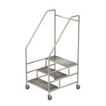 3 Step ladder on castors made from stainless steel.