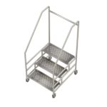 3 Step ladder on castors made from stainless steel.