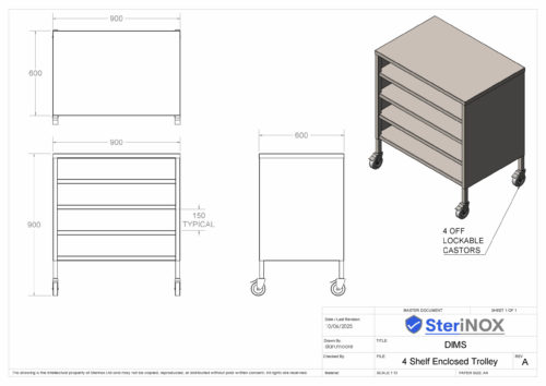 4 Shelf Enclosed Trolley
