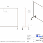 Dimensioned drawing for a Hanging Rail On Castors made from Stainless Steel.