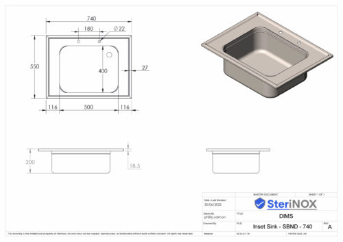 Inset Sink - SBND - 740