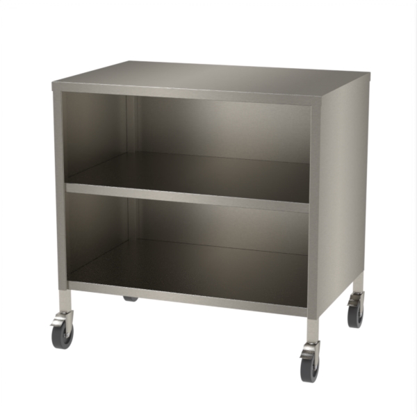 Single Shelf Enclosed Trolley on castors. Made from Stainless Steel.