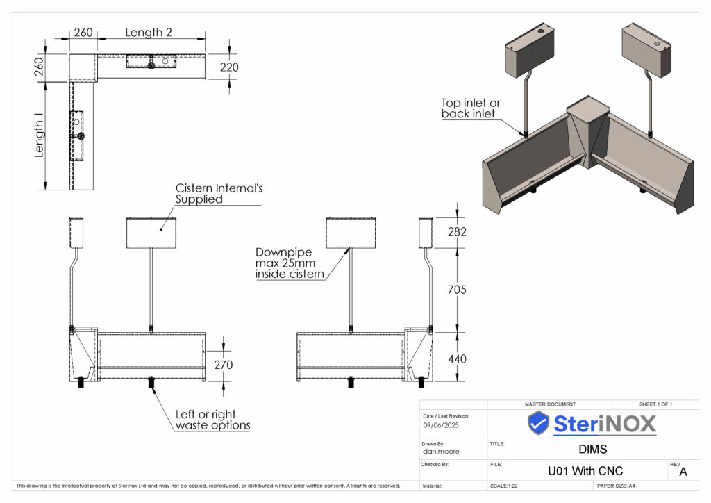 Dimensioned drawing for CNC Corner Capping – U01.