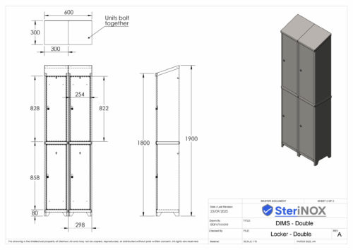 Stainless Steel Locker Double Dimensioned Drawing