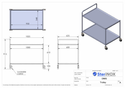 Two tier trolley stainless steel heavy duty construction