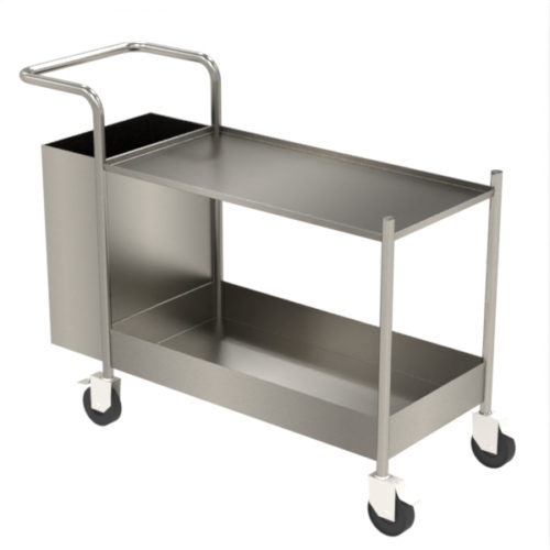 Two tier trolley with bin stainless steel heavy duty construction