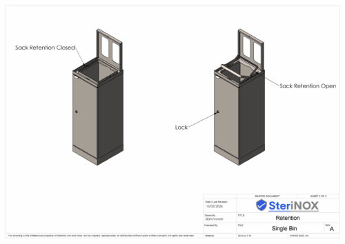 metal workplace recycling bin single unit dimensioned drawing for sack retenion.