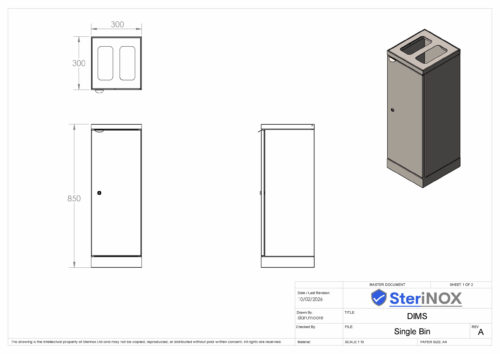 metal workplace recycling bin single unit dimensioned drawing