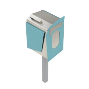 Dog waste bin BIN-008 with lift-up lid and powder-coated mild steel construction for outdoor public spaces