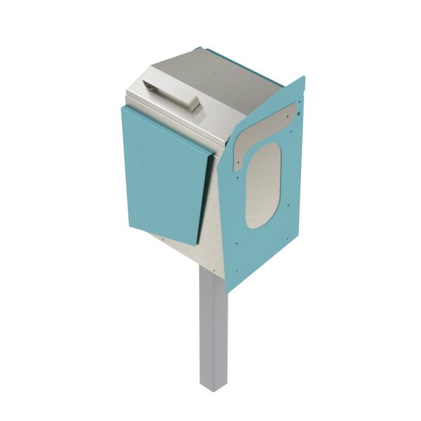 Dog waste bin BIN-008 with lift-up lid and powder-coated mild steel construction for outdoor public spaces