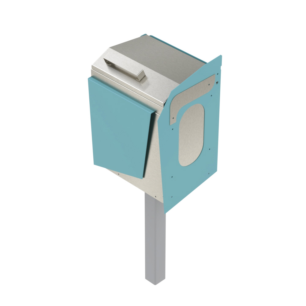 BIN-008-RHS-E Dog waste bin BIN-008 with lift-up lid and powder-coated mild steel construction for outdoor public spaces