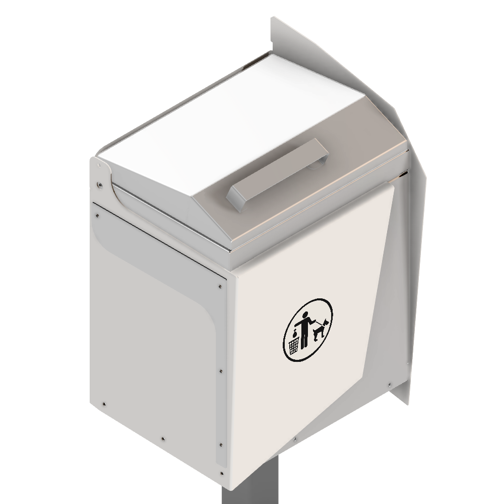 Bin-008 - ral 9001 Dog waste bin BIN-008 with lift-up lid and powder-coated mild steel construction for outdoor public spaces