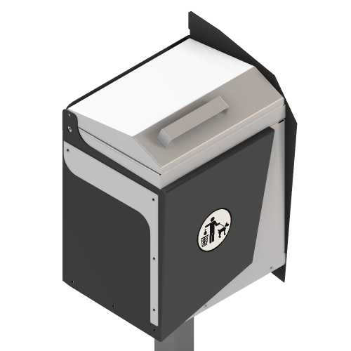 Dog waste bin BIN-008 with lift-up lid and powder-coated mild steel construction for outdoor public spaces
