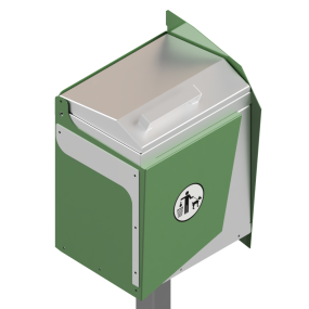 Dog waste bin BIN-008 with lift-up lid and powder-coated mild steel construction for outdoor public spaces