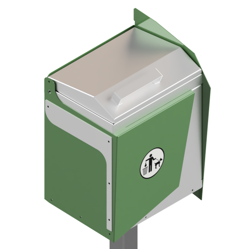 Dog waste bin BIN-008 with lift-up lid and powder-coated mild steel construction for outdoor public spaces