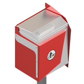 Dog waste bin BIN-008 with lift-up lid and powder-coated mild steel construction for outdoor public spaces