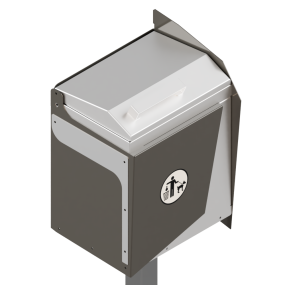 Dog waste bin BIN-008 with lift-up lid and powder-coated mild steel construction for outdoor public spaces