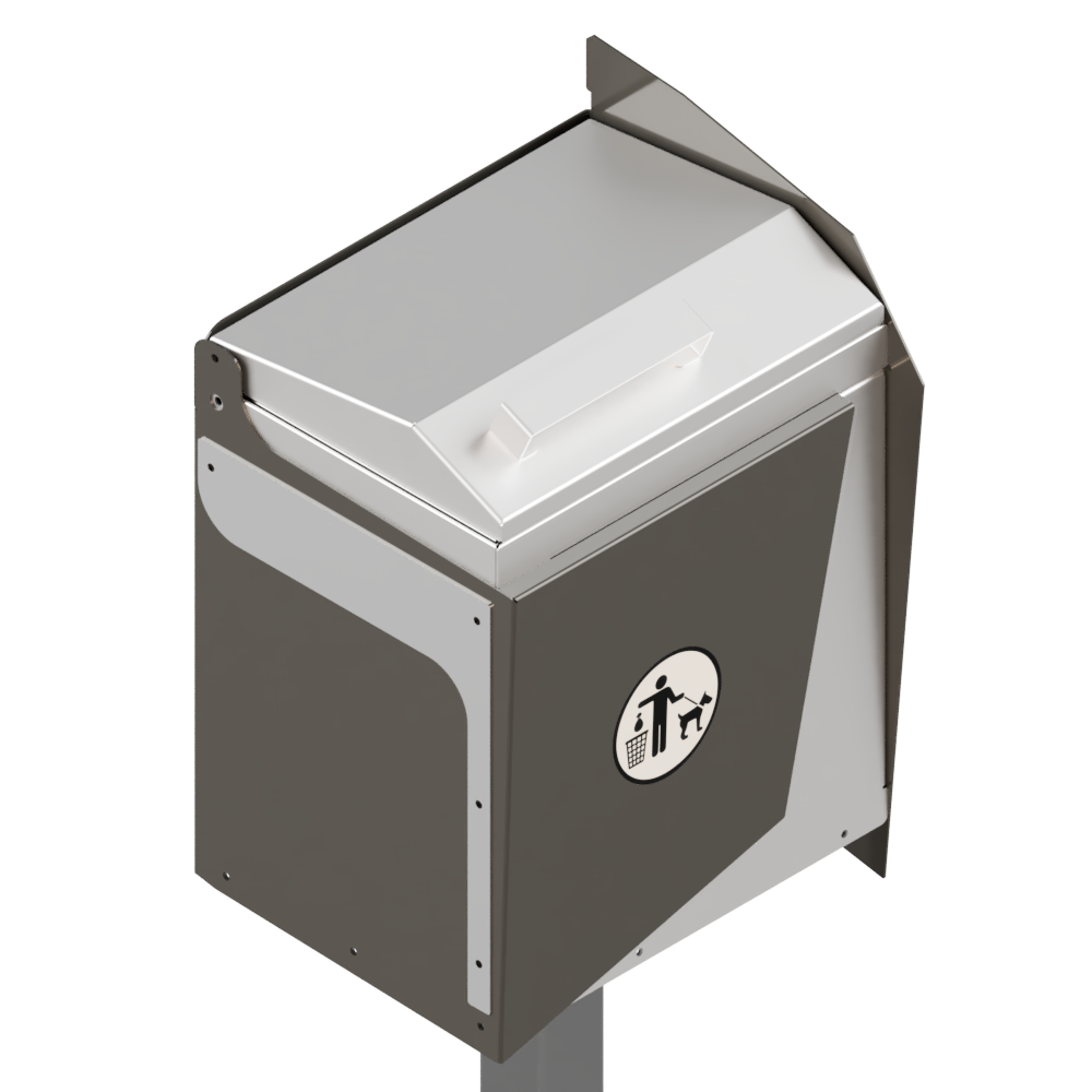 b22bd61d-0540-42d3-b07c-89c1a33e4292 Dog waste bin BIN-008 with lift-up lid and powder-coated mild steel construction for outdoor public spaces