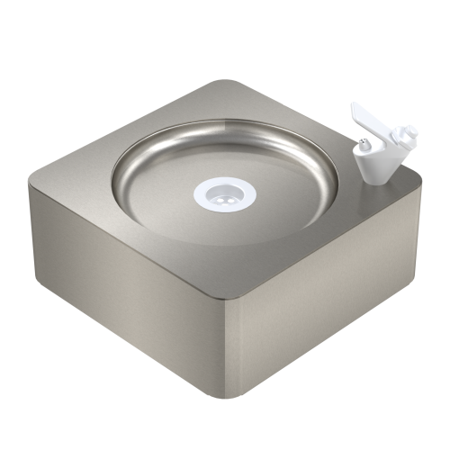 Wall mounted drinking fountain made from stainless steel